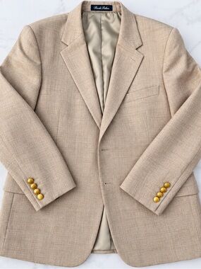Warren Sewell Men’s Blazer 48R Beige Wool Blend with Gold Buttons